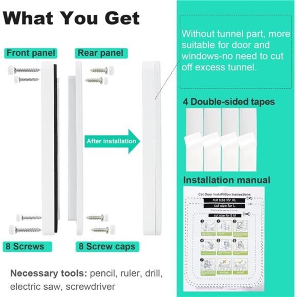 Thin Cat Door for Windows, Pet Doors and Sliding Door, Safety Pet Door with Lock - Picture 2 of 8